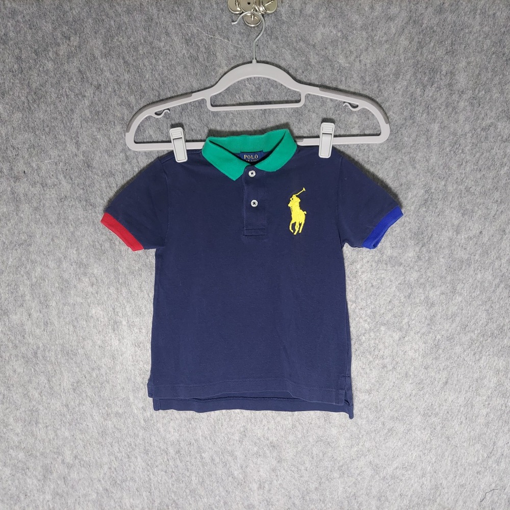 Polo Ralph Lauren Boy Cotton Polo Shirt 4T Navy Rugby Preppy Colorblock Big Pony